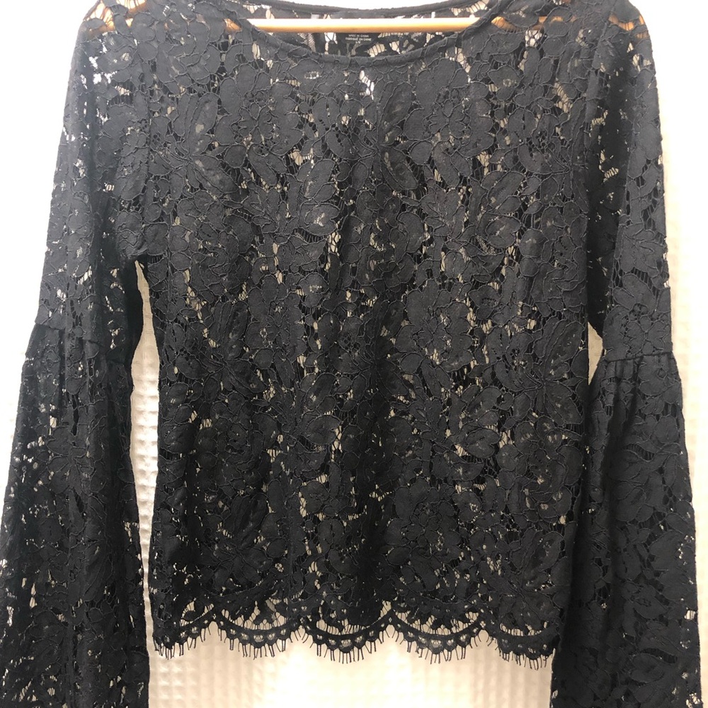 New Bebe Lace Bell Sleeve Blouse never worn